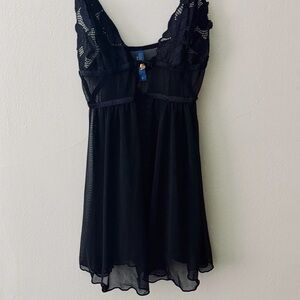 Rachel Roy Black Deep Plunge Lace Babydoll Nightgown Dress Size Small NWOT